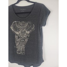 Lucky Brand Elephant Print T Shirt S Womens Plus Size Short Sleeve Grey Pullover - $20.68