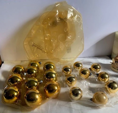 Vintage General Foam Christmas glass ball Ornaments Gold 1.5" & 2" Item image 2
