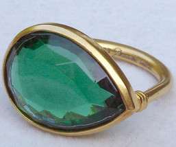 Baccarat Marie Helene Taillac GREEN Crystal Pear Ring 18K GOLD Size 7 (5... - $350.00