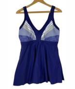 Blue &amp; White Swimdress Swimsuit One Piece 14W 16W Stretch Knit Coastal S... - $48.66 CAD