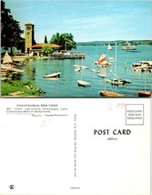 New York(NY) Chautauqua Lake Bell Tower Sail Boats Two Tier Vintage Postcard - £7.51 GBP