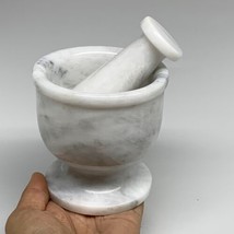 2 lbs, 3.9&quot;x3.8&quot;, Natural Marble Crystal Pestle and Mortar Handmade, B32526 - £94.73 GBP