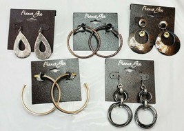 Franco Gia Earrings 5 Pair Black Metallic Hoops & Dangles  Gold Tone  #16 New - $27.58