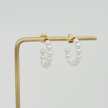 18K Gold Stainless Steel C-shaped Pearl Hoop Earrings, Gift for Her - £14.74 GBP