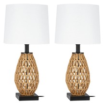 Coastal Table Lamps Set Of 2, Retro Rattan Woven 22.75&quot; Bedside Lamp, For Bedroo - £91.78 GBP