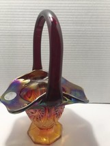 Vintage Indiana Glass Heirloom Heavy Iridescent￼ Sunset Carnival Basket 9.5 Tall - £49.95 GBP