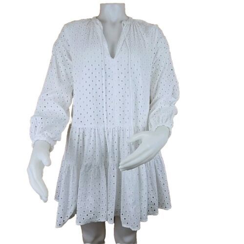 Primary image for ASOS Broderie Boho Dress UK8 US 4 White Cotton Trapeze Flounce Tunic Lined