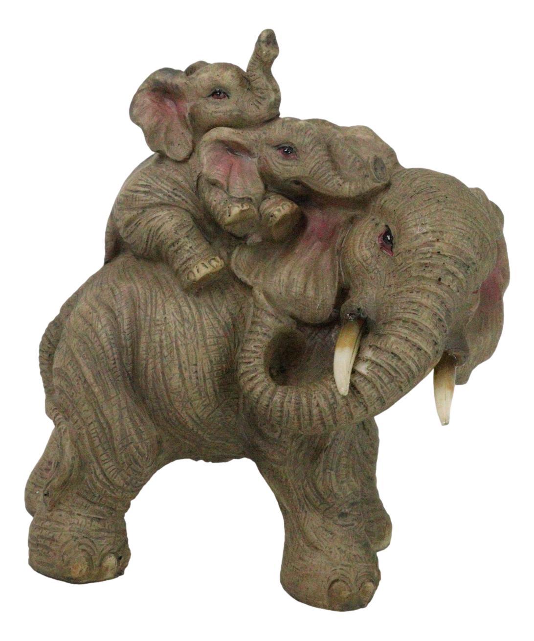 Safari Savanna Whimsical Elephant Father And 2 Calves On Piggyback Figur... - $17.99