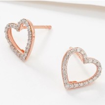 0.25CT Natural Diamond Open Heart Stud Earrings 14k Rose Gold Plated Silver - £135.17 GBP