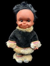 Inuit Eskimo Native American Vintage 12&quot; Doll Fur Clothing Brown Black R... - $570.22 MXN