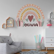 Rainbow with Heart Wall Decal with Pastel Boho Symbols for Girl Room - Rainbow B - £77.85 GBP