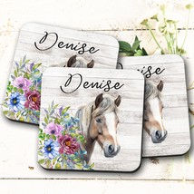 Farm Gifts For Women, Floral Horse Coaster With Personalized Name, Equestrian Gi - £4.00 GBP