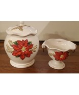 Vtg FIGI  Christmas 3D POINSETTIA Centerpiece COOKIE JAR . CANDY DISH. 1... - €50,40 EUR