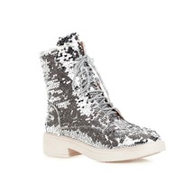 Women&#39;s Boots Autumn And Winter New Round head zipper Discoloration Sequin Short - £78.08 GBP