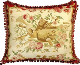 Throw Pillow Music 28x24 24x28 Cream Maroon Red Aubusson Tapestry Down Feather - £550.75 GBP