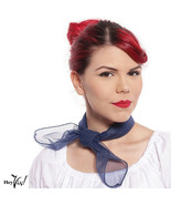 Navy Blue Sheer Chiffon 50s Style Scarf - 24&quot; Square for Neck Head Hair ... - £10.00 GBP