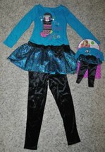 Girls Dress, Leggings Christmas Dollie &amp; Me Blue Black 3 pc Doll Outfit Set-sz 8 - £28.13 GBP