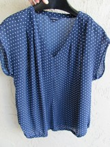 Lands&#39; End Soft Silky Navy Blue Polka Dot Cap Sleeve Top Size 12 Blouse ... - £10.33 GBP