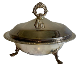 F. Rogers Silver Co. Brand Serving Bowl on Legs With Pyrex Glass Plate Lid 1883 - £16.48 GBP