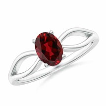 ANGARA 7x5mm Natural Garnet Solitaire Split Shank Ring in Sterling Silver - £118.73 GBP+