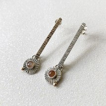 Unique Handmade Peach Moonstone Statement Earrings Long Dangle Silver Earrings - £175.85 GBP
