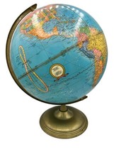 Cram&#39;s Imperial World Globe 12&quot; On Brass Colored Metal Base USA Distressed Vntg - £22.38 GBP