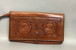 Vintage Hand Tooled Leather Purse With Embossed Floral Design - $19.79