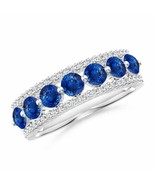 ANGARA Floating Blue Sapphire Half Eternity Band with Diamonds in 14K So... - £2,192.92 GBP