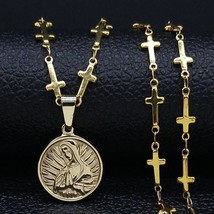 Blessed Holy Virgin Mary Mother Medallion Pendant Stainless Steel Chain Necklace - £9.32 GBP