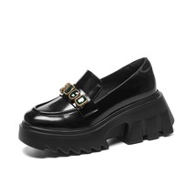 big size cow leather rhineston platform high heels casual shoes spring loafer el - £113.78 GBP