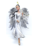 Angel In Silver Dress With Lyre Resin Christmas Ornament 5 1/2&quot; Tall - $16.75 CAD