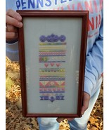 Vintage framed cross stitch sampler patterns pastel colors framed under ... - £31.10 GBP