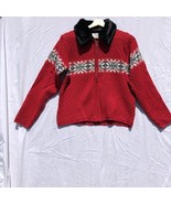 Jennifer Moore Red Black White Fair Isle Zip Up Cardigan Sweater Size S ... - £19.34 GBP