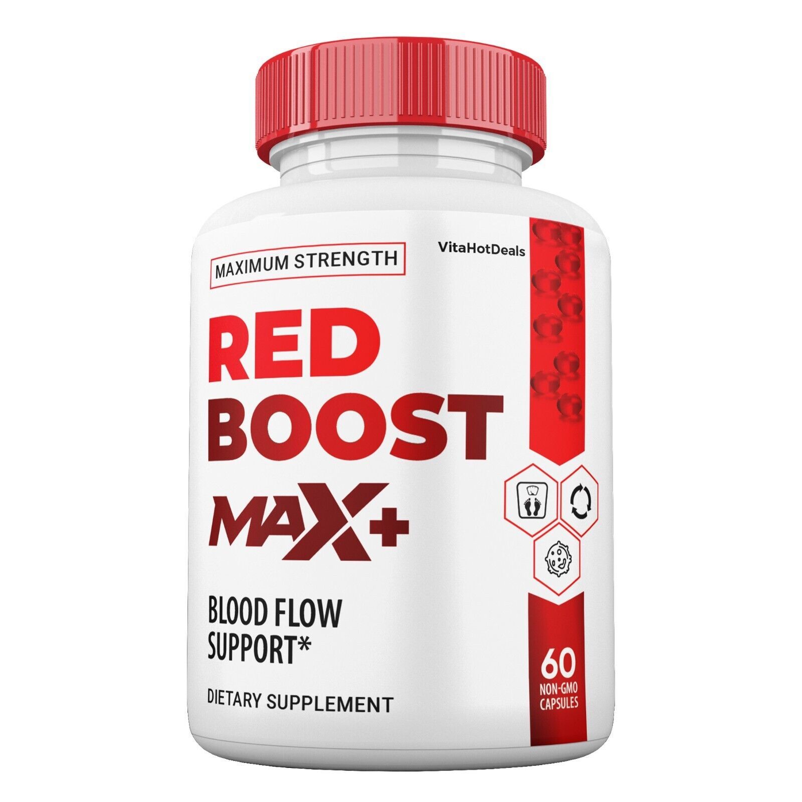 1 Pack Red Boost Max + Blood Flow Support 2x Stronger Pills for Men and Women