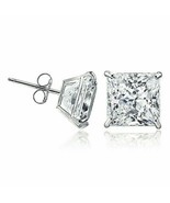 White Sapphire Basket Princess Stud Earrings in Solid 14k White Gold  - ... - $82.86