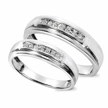 1/8 Carato Diamante Naturale Lui e Lei Fede Nuziale Set 14K Placcato Oro Silver - £344.78 GBP