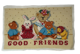 Vintage Completed Dimensions Needlepoint GOOD FRIENDS Teddy Bears Bunny Duck - $23.72