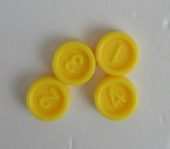 1979 Downfall Board Game Replacement Parts 4 Yellow Numbers Counters - $2.43