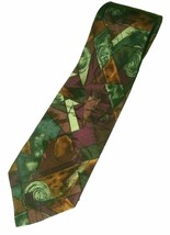 Meeting Street Men&#39;s 100% Silk Neck Tie Burgundy Green Brown 55.5&quot;L - £4.88 GBP