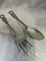 Vintage 2pc Fork &amp; Ladle Spoon Cast Iron Metal 11” Farmhouse Primitively Decor - £11.11 GBP