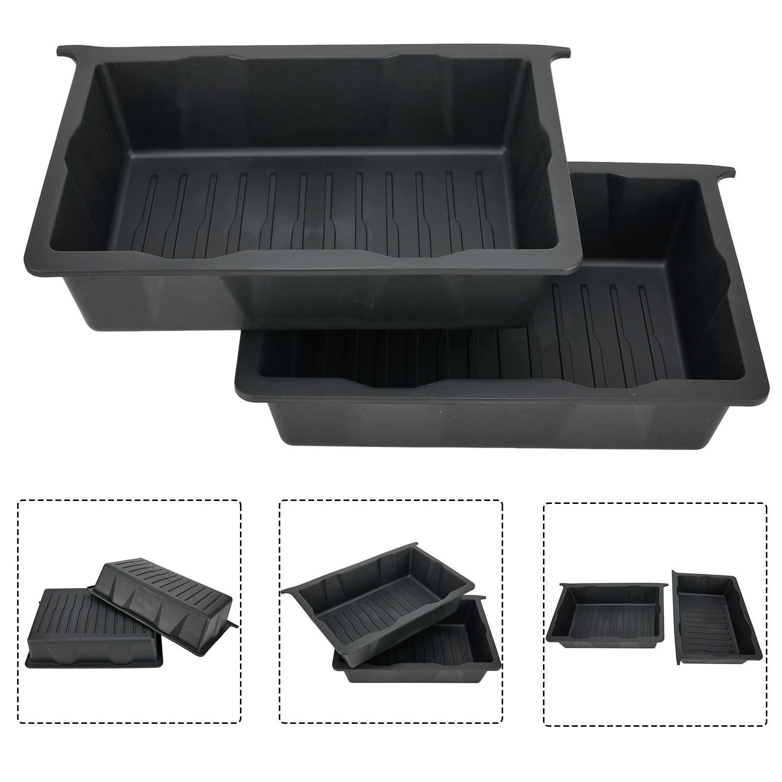  or 2pcs under seats storage box organizer trays case drawer tpe black for tesla model thumb200