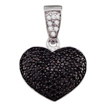 10k White Gold Womens Round Black Color Enhanced Diamond Heart Cluster Pendant - £239.20 GBP