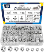 Stainless Steel Hex Nuts Assortment Kit - 405 Pcs SAE Sizes - $595.54 MXN