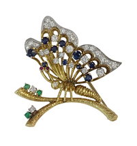 Vintage Butterfly Yellow Gold Brooch with Diamonds  - £1,877.43 GBP