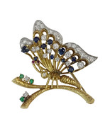 Vintage Butterfly Yellow Gold Brooch with Diamonds  - $2,400.00
