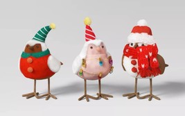 NWT WONDERSHOP 2023 Featherly Friends 3pc Fabric Winter Birds Figurine Set - £23.78 GBP