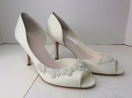 Melissa Sweet Half Dorsay Beaded Peep Toe Heels White Bridal Wedding Sho... - £13.81 GBP