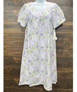 Carole Smock Dress Gown Utility Mumu Medium Purple Roses Short Sleeve VG... - $45.27 CAD