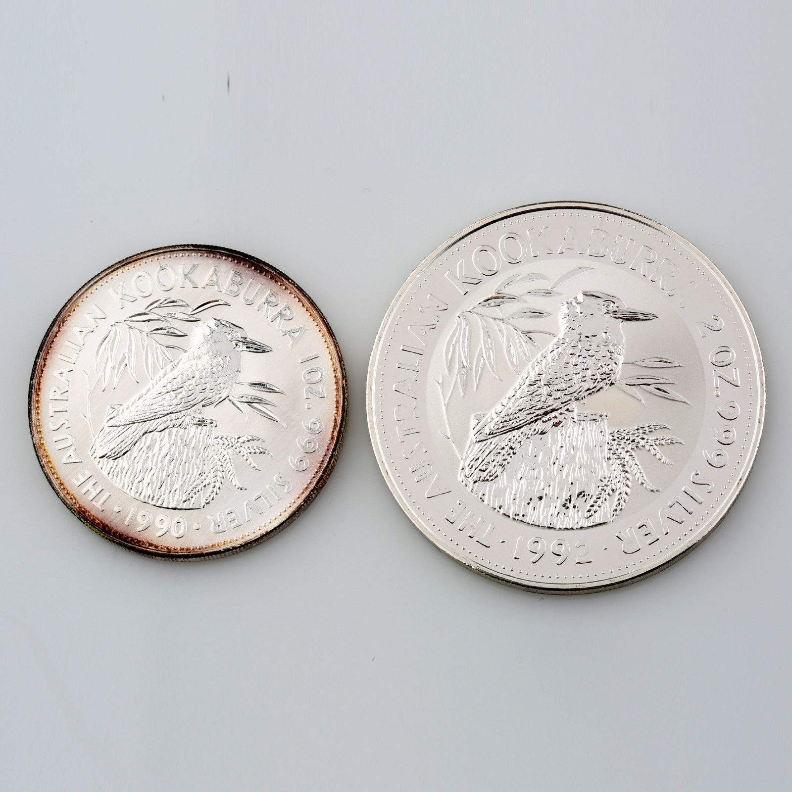 1990 .999 Silver 1 oz. Australlian Kookaburra $5 1992 .999 Silver 2 oz. $2 coin - $233.89