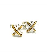 Tiffany &amp; Co Estate X Signature Cufflinks 18k Y Gold + Sterling Silver T... - £388.74 GBP